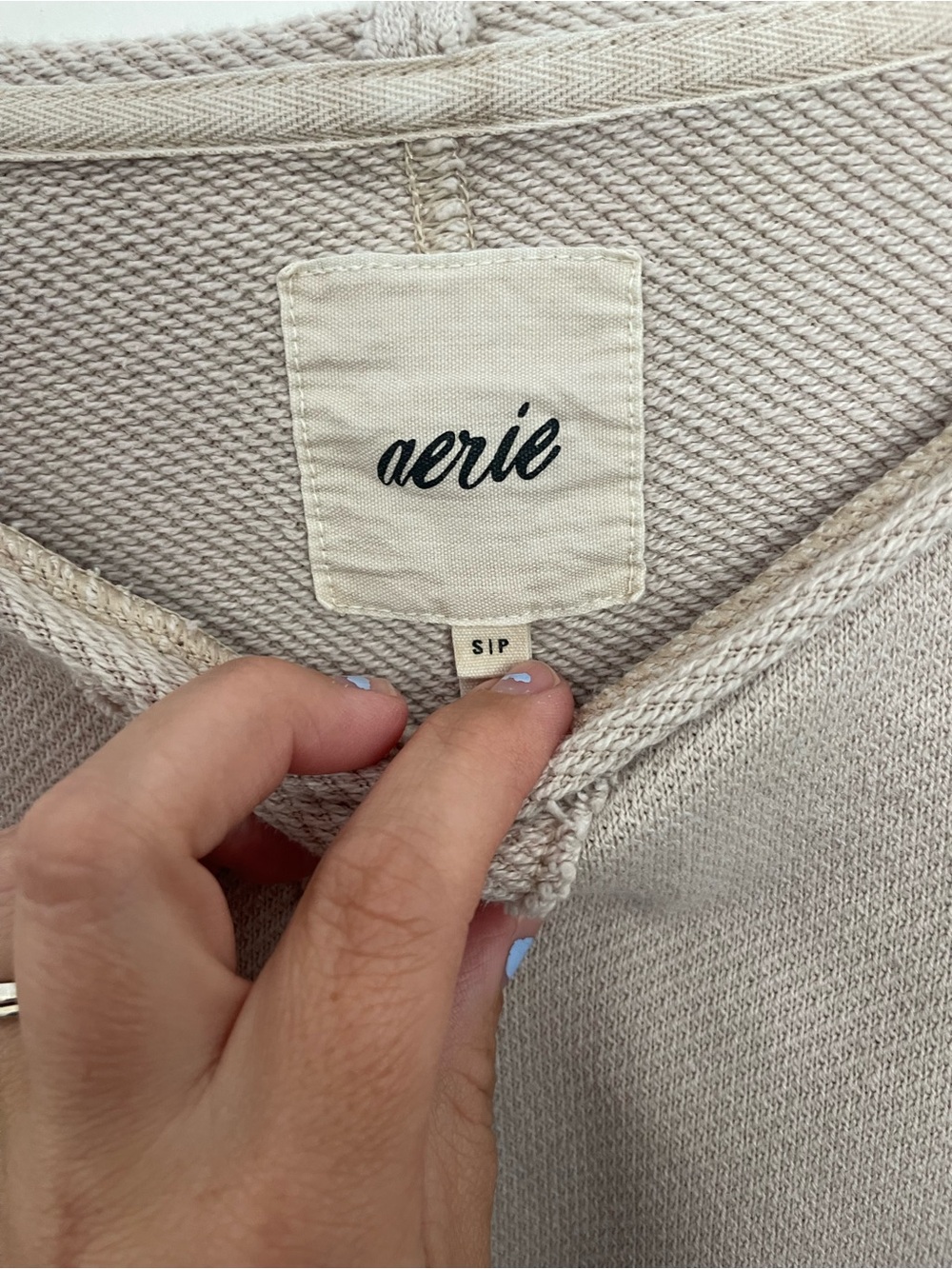 aerie Neutral Beige Cropped Crew Sweatshirt - Picture 3 of 4